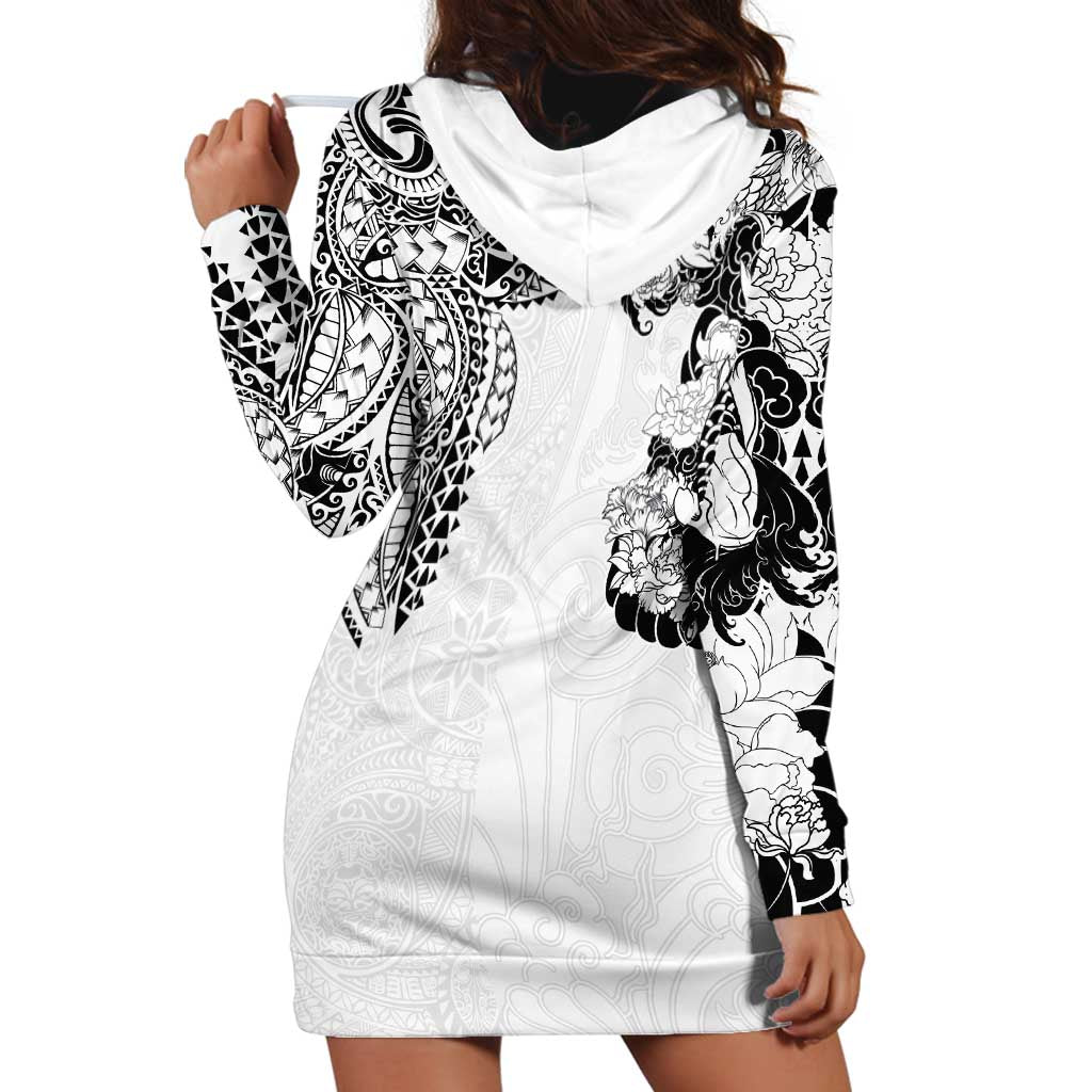 Japanese Irezumi and Hawaiian Polynesian Art Tattoo Hoodie Dress White Color LT03 - Polynesian Pride