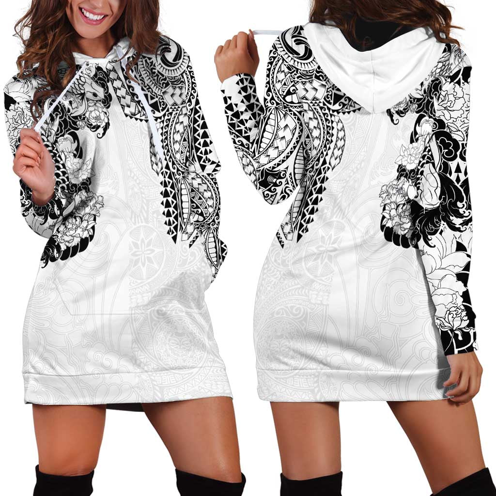 Japanese Irezumi and Hawaiian Polynesian Art Tattoo Hoodie Dress White Color LT03 - Polynesian Pride