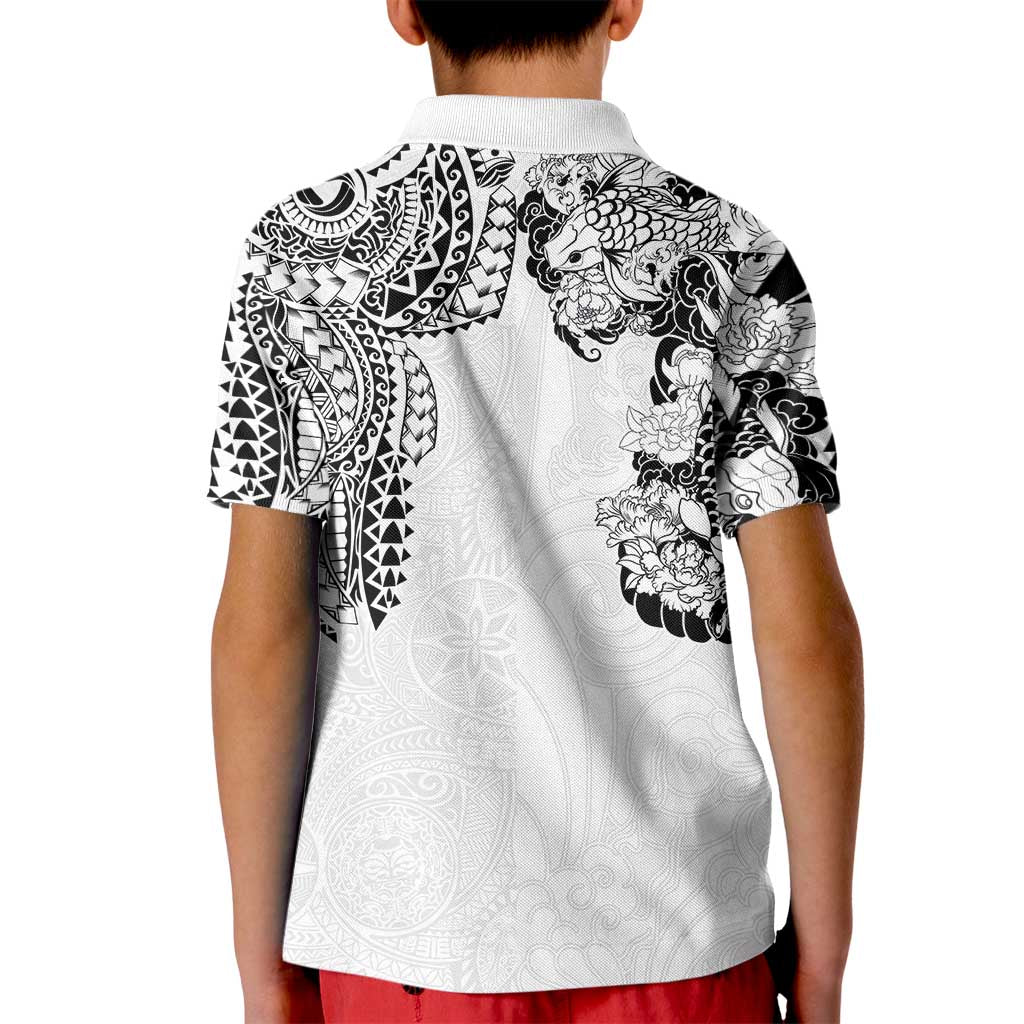 Japanese Irezumi and Hawaiian Polynesian Art Tattoo Kid Polo Shirt White Color LT03 - Polynesian Pride