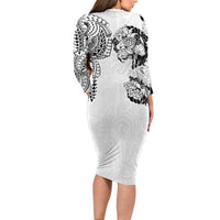 Japanese Irezumi and Hawaiian Polynesian Art Tattoo Long Sleeve Bodycon Dress White Color LT03 - Polynesian Pride