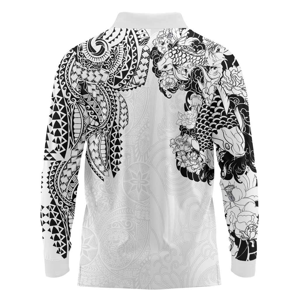 Japanese Irezumi and Hawaiian Polynesian Art Tattoo Long Sleeve Polo Shirt White Color LT03 - Polynesian Pride