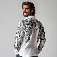 Japanese Irezumi and Hawaiian Polynesian Art Tattoo Long Sleeve Polo Shirt White Color LT03 - Polynesian Pride