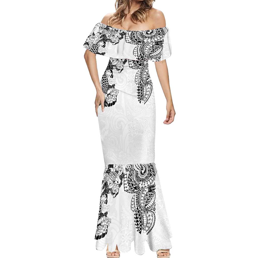 Japanese Irezumi and Hawaiian Polynesian Art Tattoo Mermaid Dress White Color LT03 - Polynesian Pride