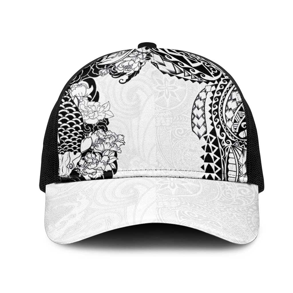 Japanese Irezumi and Hawaiian Polynesian Art Tattoo Mesh Trucker Cap White Color - Polynesian Pride