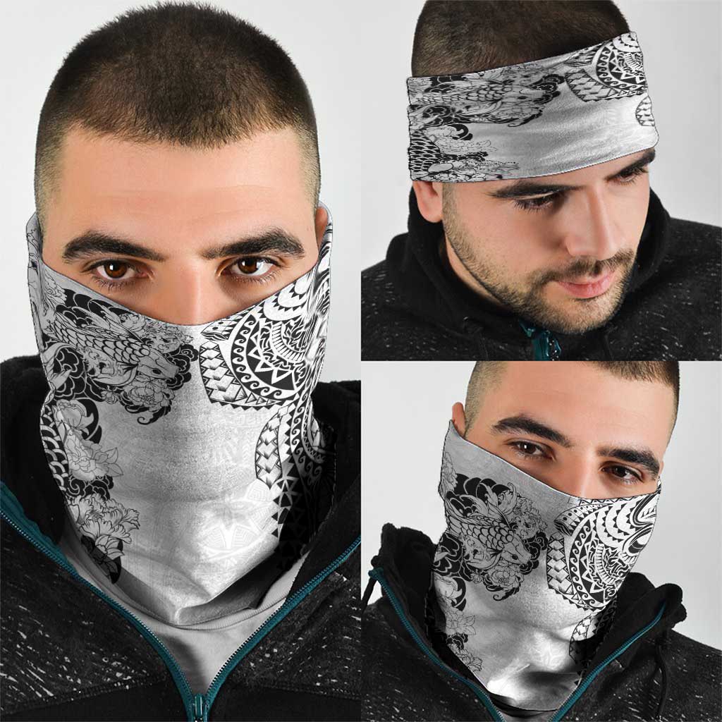 Japanese Irezumi and Hawaiian Polynesian Art Tattoo Neck Gaiter White Color - Polynesian Pride
