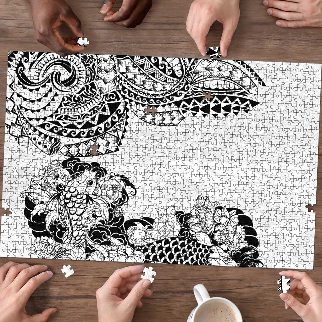 Japanese Irezumi and Hawaiian Polynesian Art Tattoo Puzzle White Color - Polynesian Pride