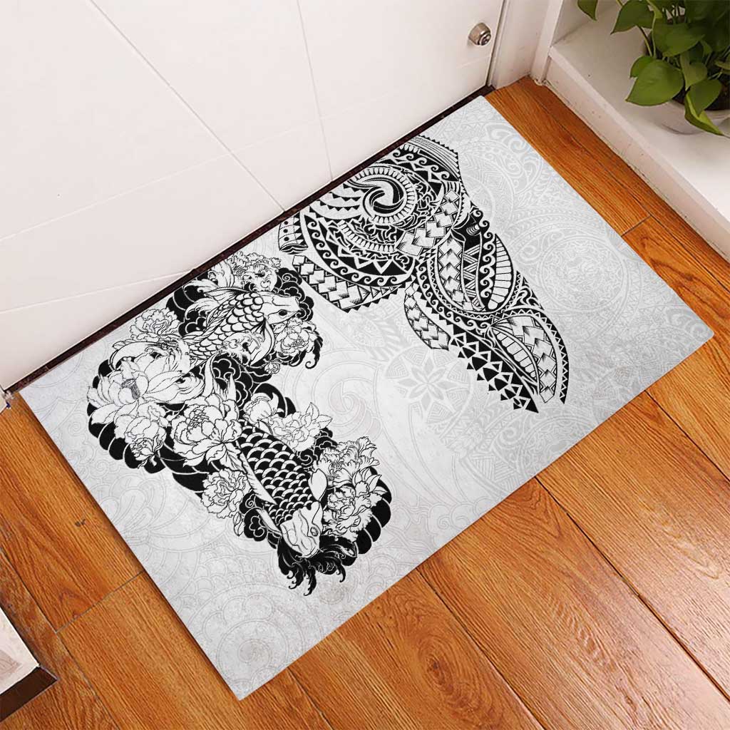 Japanese Irezumi and Hawaiian Polynesian Art Tattoo Rubber Doormat White Color LT03 - Polynesian Pride