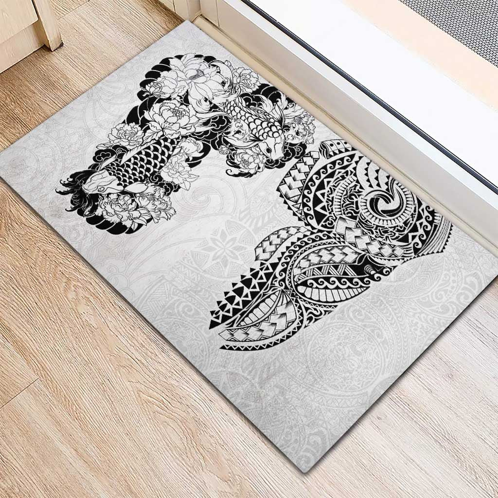 Japanese Irezumi and Hawaiian Polynesian Art Tattoo Rubber Doormat White Color LT03 - Polynesian Pride