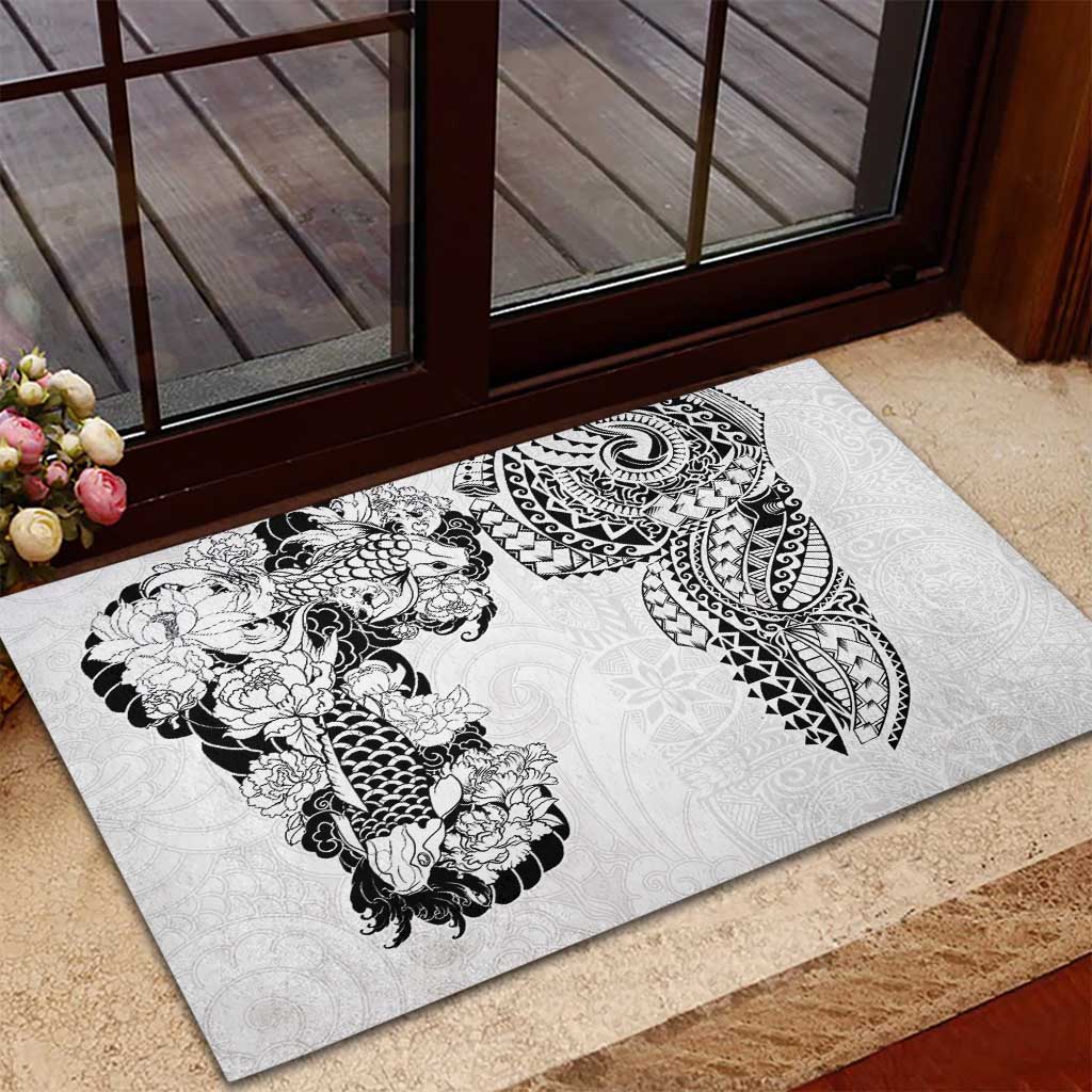 Japanese Irezumi and Hawaiian Polynesian Art Tattoo Rubber Doormat White Color LT03 - Polynesian Pride