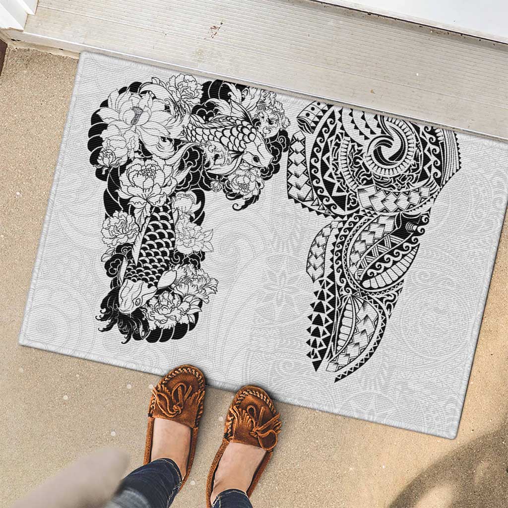 Japanese Irezumi and Hawaiian Polynesian Art Tattoo Rubber Doormat White Color LT03 - Polynesian Pride