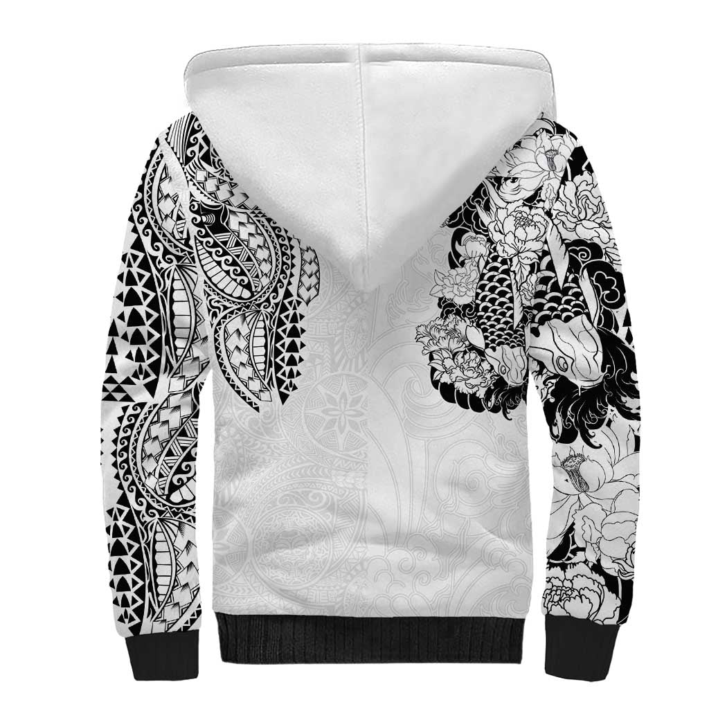Japanese Irezumi and Hawaiian Polynesian Art Tattoo Sherpa Hoodie White Color LT03 - Polynesian Pride