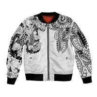 Japanese Irezumi and Hawaiian Polynesian Art Tattoo Sleeve Zip Bomber Jacket White Color LT03 Unisex White - Polynesian Pride