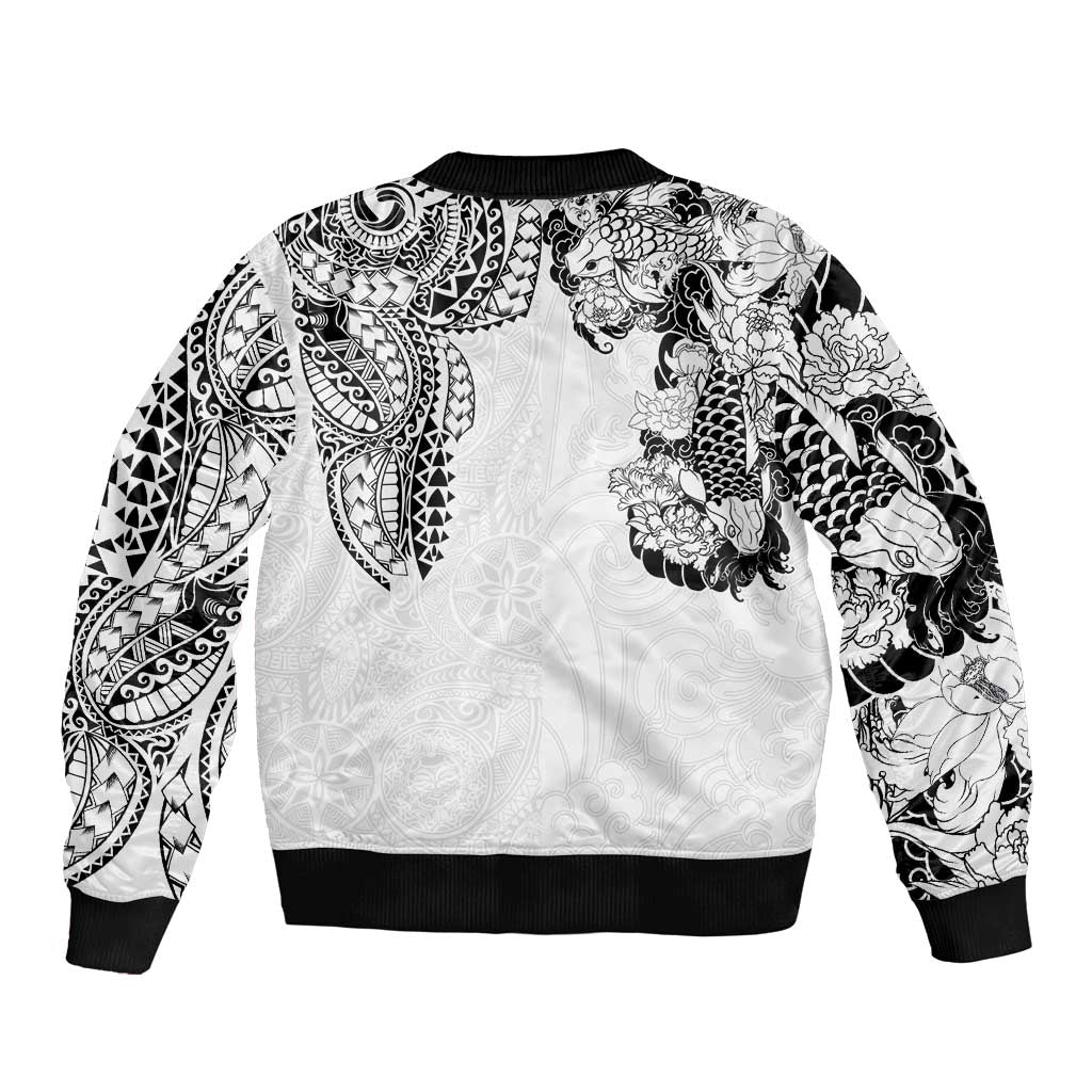 Japanese Irezumi and Hawaiian Polynesian Art Tattoo Sleeve Zip Bomber Jacket White Color LT03 - Polynesian Pride