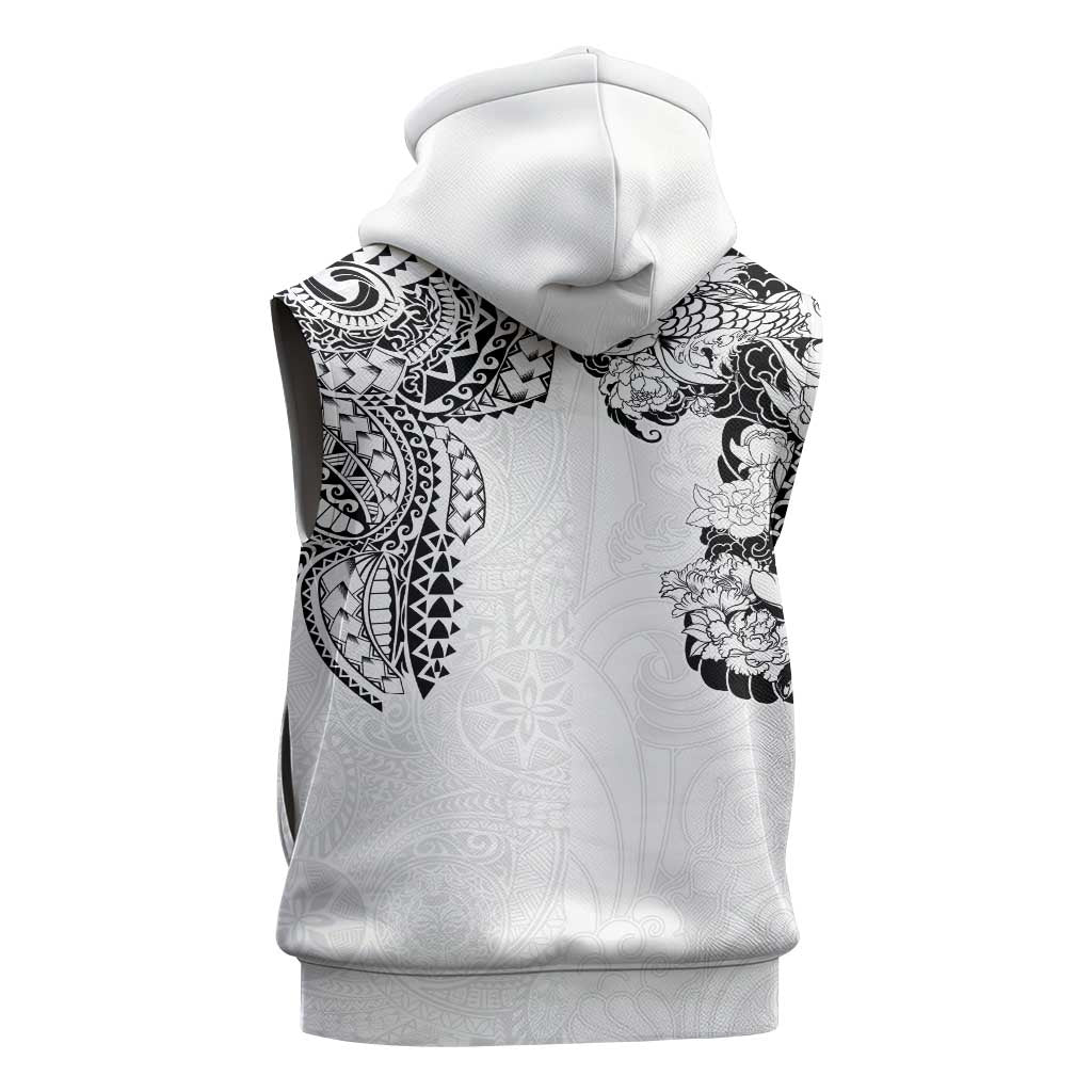 Japanese Irezumi and Hawaiian Polynesian Art Tattoo Sleeveless Zip Hoodie White Color LT03 - Polynesian Pride