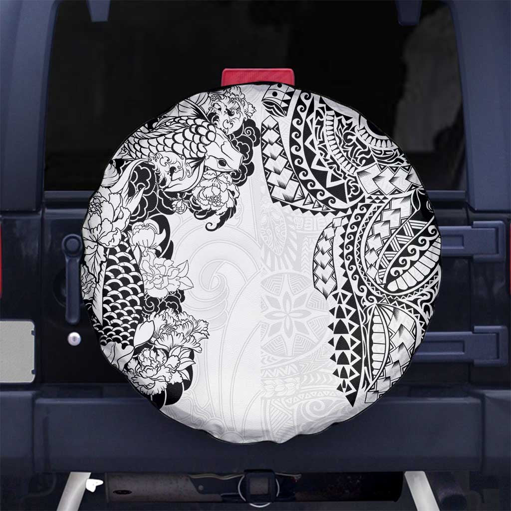 Japanese Irezumi and Hawaiian Polynesian Art Tattoo Spare Tire Cover White Color LT03 No hole White - Polynesian Pride