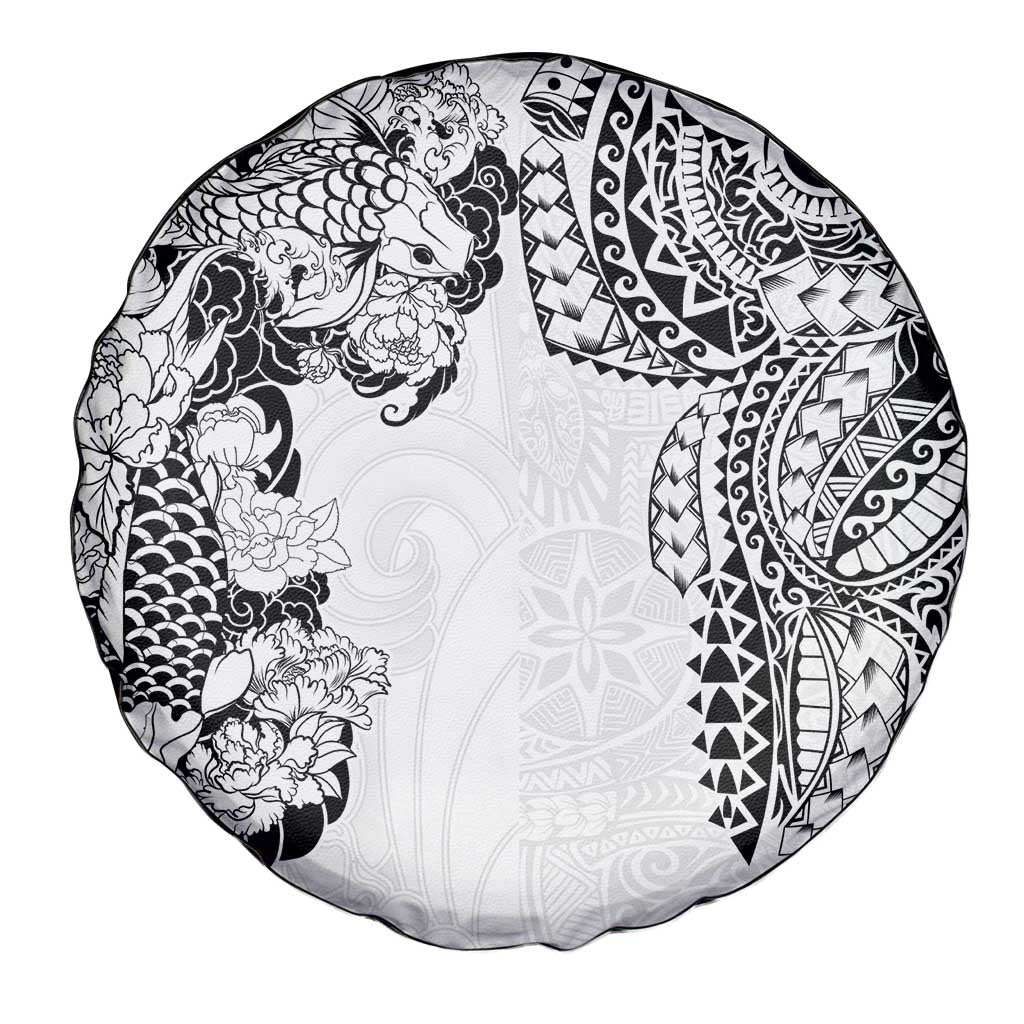 Japanese Irezumi and Hawaiian Polynesian Art Tattoo Spare Tire Cover White Color LT03 - Polynesian Pride
