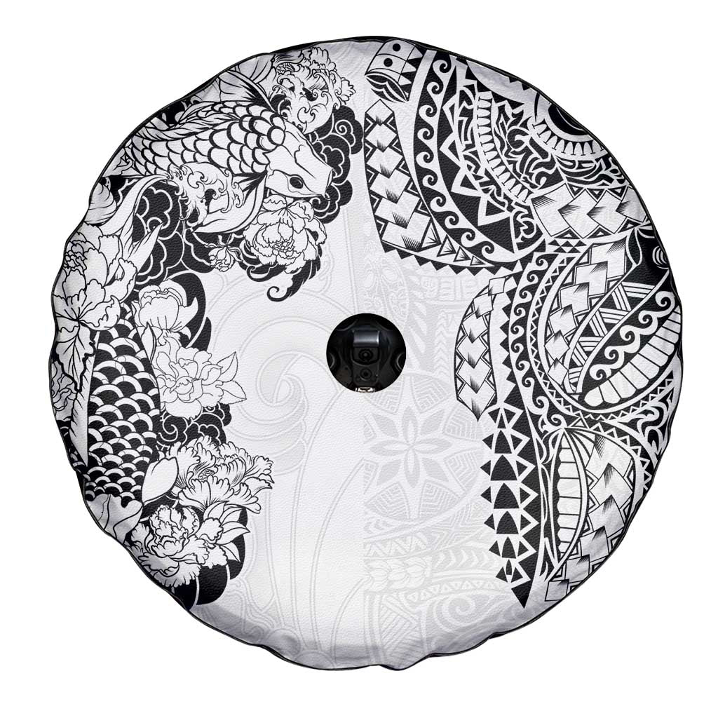 Japanese Irezumi and Hawaiian Polynesian Art Tattoo Spare Tire Cover White Color LT03 - Polynesian Pride