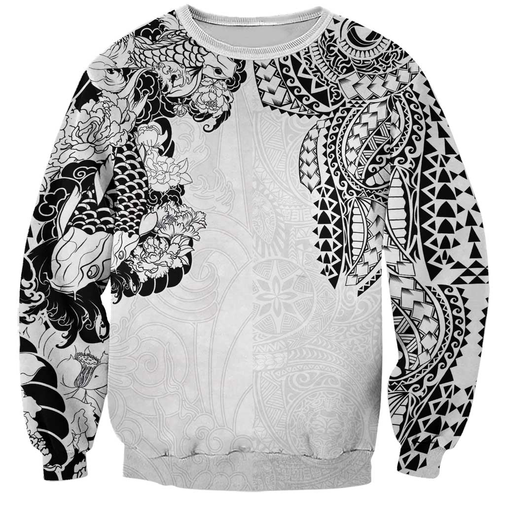 Japanese Irezumi and Hawaiian Polynesian Art Tattoo Sweatshirt White Color LT03 Unisex White - Polynesian Pride