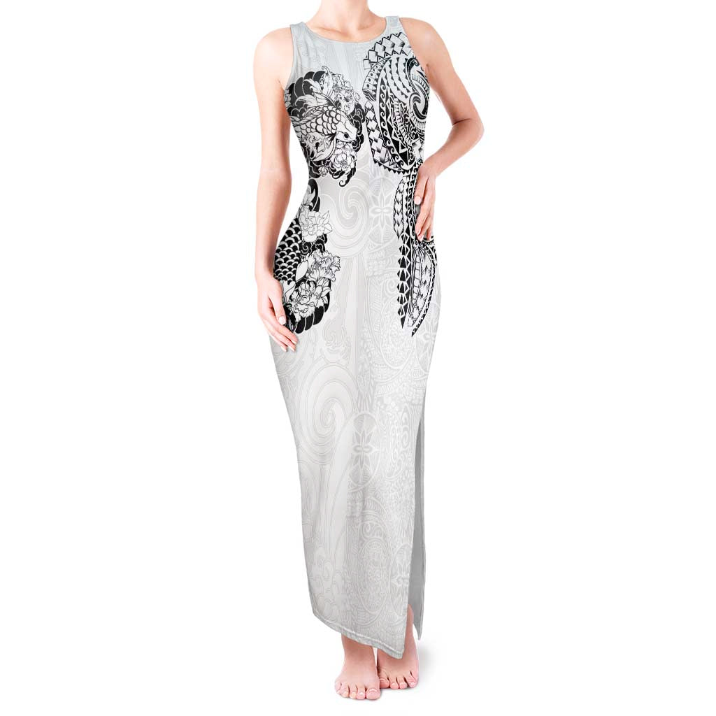 Japanese Irezumi and Hawaiian Polynesian Art Tattoo Tank Maxi Dress White Color LT03 Women White - Polynesian Pride