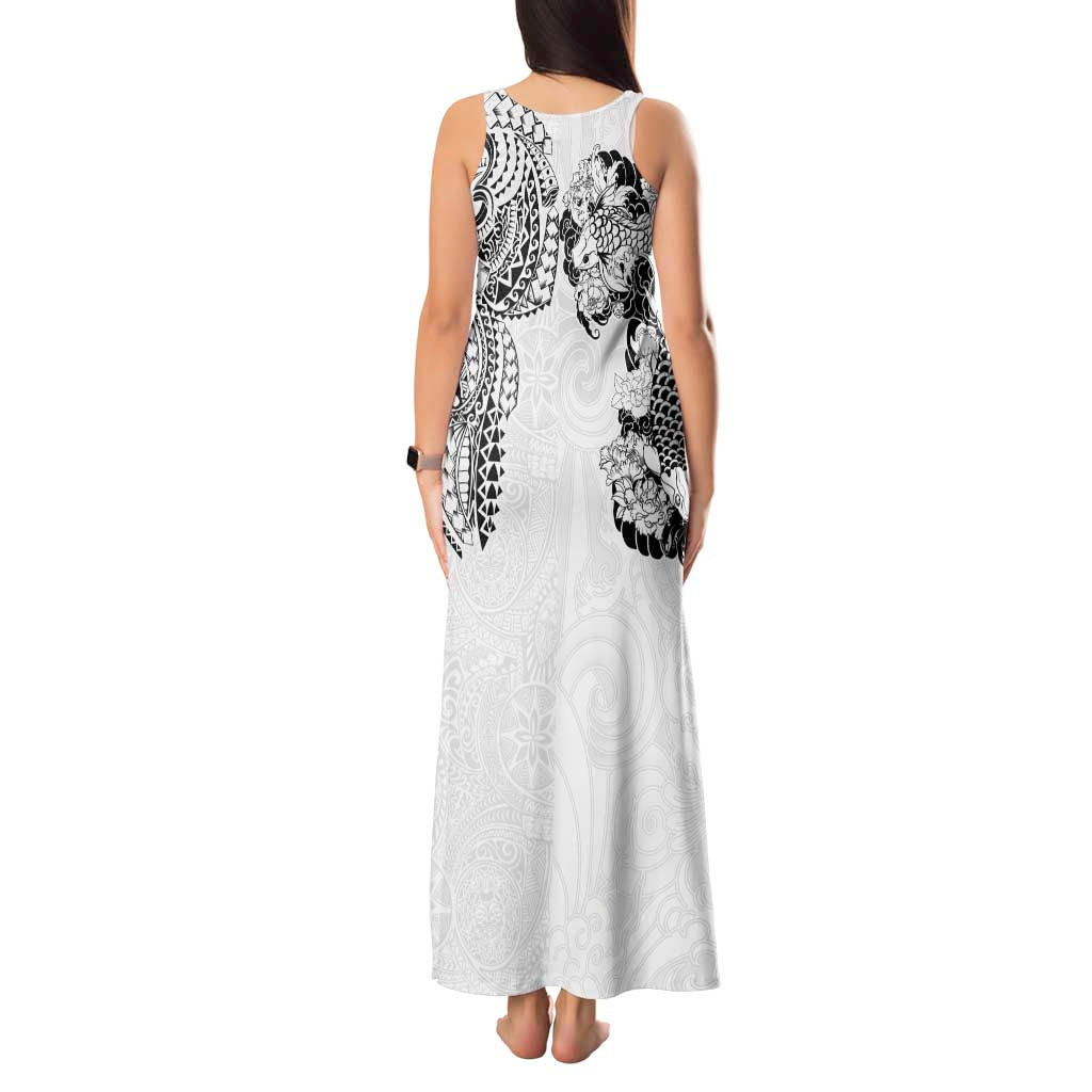 Japanese Irezumi and Hawaiian Polynesian Art Tattoo Tank Maxi Dress White Color LT03 - Polynesian Pride