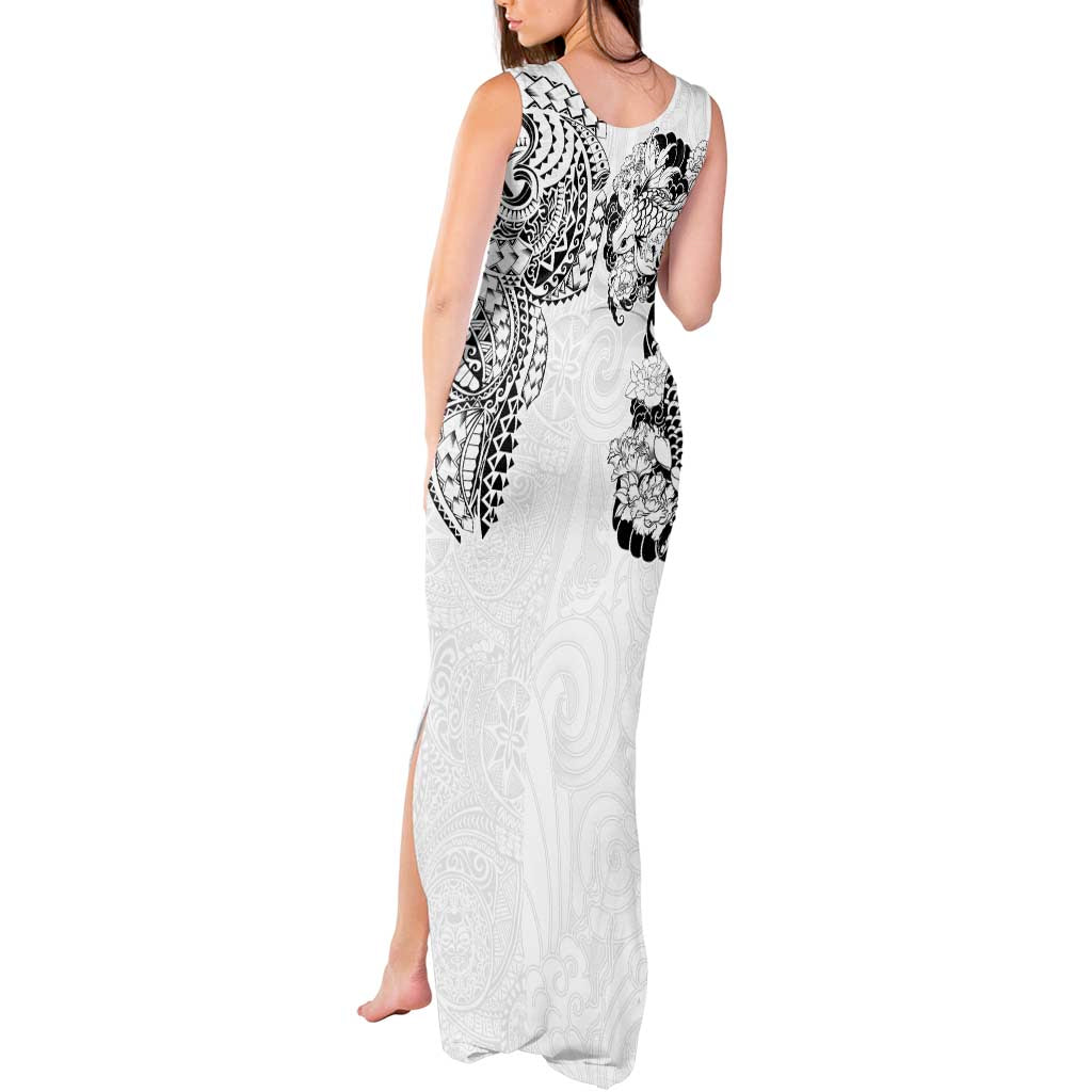 Japanese Irezumi and Hawaiian Polynesian Art Tattoo Tank Maxi Dress White Color LT03 - Polynesian Pride