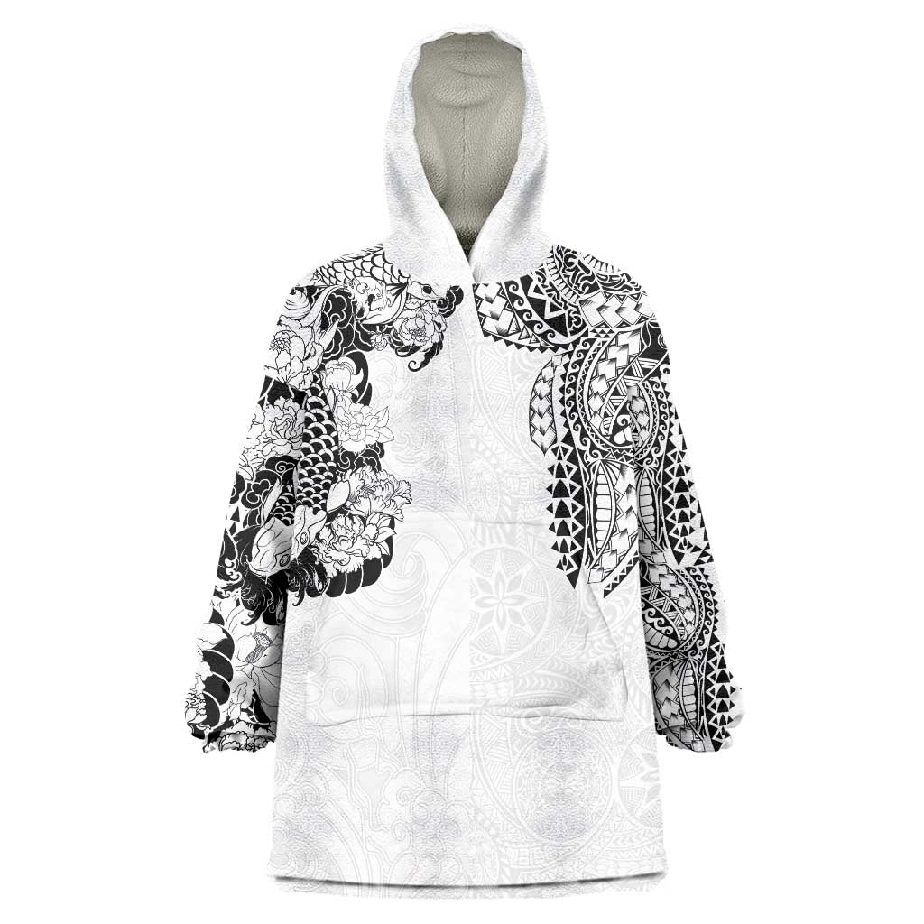 Japanese Irezumi and Hawaiian Polynesian Art Tattoo Wearable Blanket Hoodie White Color LT03 One Size White - Polynesian Pride