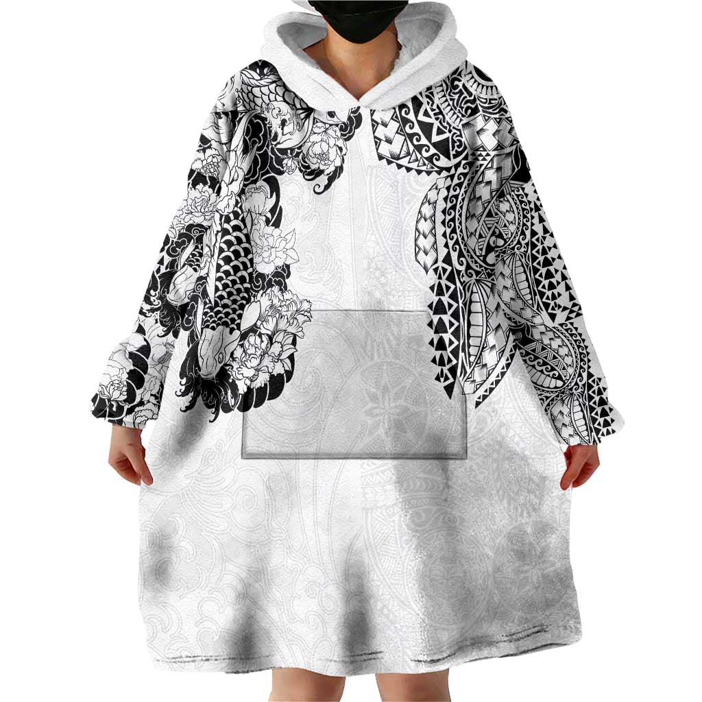 Japanese Irezumi and Hawaiian Polynesian Art Tattoo Wearable Blanket Hoodie White Color LT03 - Polynesian Pride