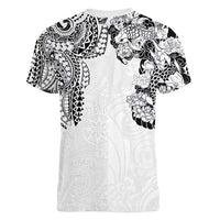 Japanese Irezumi and Hawaiian Polynesian Art Tattoo Women V-Neck T-Shirt White Color LT03 - Polynesian Pride