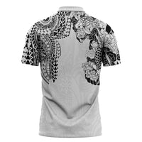 Japanese Irezumi and Hawaiian Polynesian Art Tattoo Zipper Polo Shirt White Color LT03 - Polynesian Pride