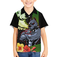 Hawaii Kaimuki High School Kid Hawaiian Shirt Tribal Kakau Pattern Mix Hibiscus Flower LT03 Kid Black - Polynesian Pride