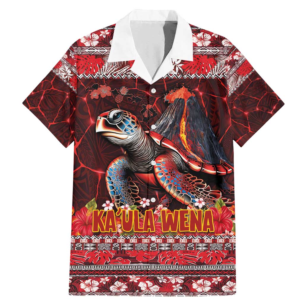Hawaii KaUla Wena Volcano Turtle Family Matching Mermaid Dress and Hawaiian Shirt Lava and Tropical Plants Tribal Pattern LT03 Dad's Shirt - Short Sleeve Red - Polynesian Pride