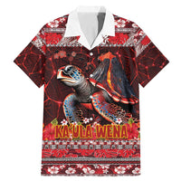 Hawaii KaUla Wena Volcano Turtle Family Matching Mermaid Dress and Hawaiian Shirt Lava and Tropical Plants Tribal Pattern LT03 Dad's Shirt - Short Sleeve Red - Polynesian Pride