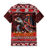 Hawaii KaUla Wena Volcano Turtle Family Matching Off The Shoulder Long Sleeve Dress and Hawaiian Shirt Lava and Tropical Plants Tribal Pattern LT03 - Polynesian Pride