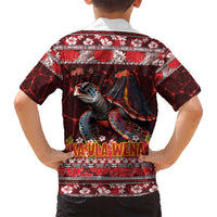 Hawaii KaUla Wena Volcano Turtle Family Matching Off Shoulder Maxi Dress and Hawaiian Shirt Lava and Tropical Plants Tribal Pattern LT03 - Polynesian Pride