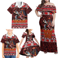 Hawaii KaUla Wena Volcano Turtle Family Matching Off Shoulder Maxi Dress and Hawaiian Shirt Lava and Tropical Plants Tribal Pattern LT03 - Polynesian Pride