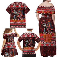 Hawaii KaUla Wena Volcano Turtle Family Matching Off Shoulder Maxi Dress and Hawaiian Shirt Lava and Tropical Plants Tribal Pattern LT03 - Polynesian Pride