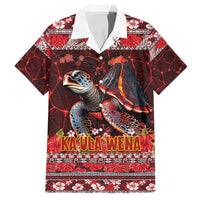 Hawaii KaUla Wena Volcano Turtle Family Matching Off Shoulder Maxi Dress and Hawaiian Shirt Lava and Tropical Plants Tribal Pattern LT03 Dad's Shirt - Short Sleeve Red - Polynesian Pride