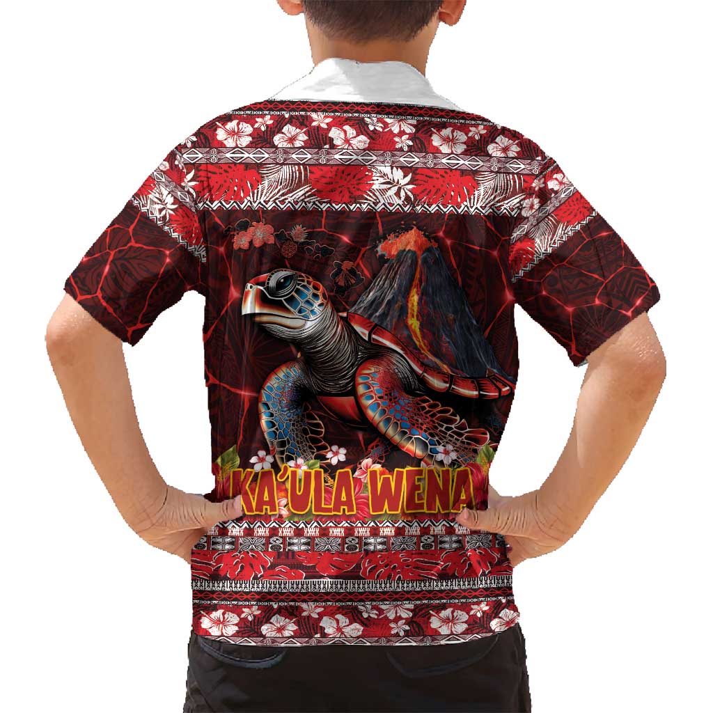 Hawaii KaUla Wena Volcano Turtle Family Matching Puletasi and Hawaiian Shirt Lava and Tropical Plants Tribal Pattern LT03 - Polynesian Pride