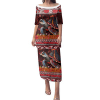 Hawaii KaUla Wena Volcano Turtle Family Matching Puletasi and Hawaiian Shirt Lava and Tropical Plants Tribal Pattern LT03 Mom's Dress Red - Polynesian Pride