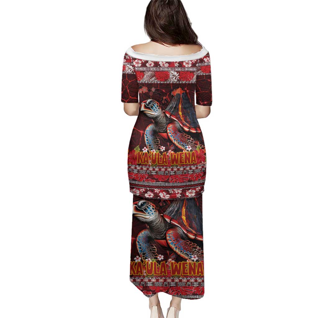 Hawaii KaUla Wena Volcano Turtle Family Matching Puletasi and Hawaiian Shirt Lava and Tropical Plants Tribal Pattern LT03 - Polynesian Pride