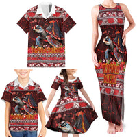 Hawaii KaʻUla Wena Volcano Turtle Family Matching Tank Maxi Dress and Hawaiian Shirt Lava and Tropical Plants Tribal Pattern