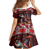 Hawaii KaUla Wena Volcano Turtle Kid Short Sleeve Dress Lava and Tropical Plants Tribal Pattern LT03 - Polynesian Pride