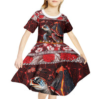 Hawaii KaUla Wena Volcano Turtle Kid Short Sleeve Dress Lava and Tropical Plants Tribal Pattern LT03 - Polynesian Pride