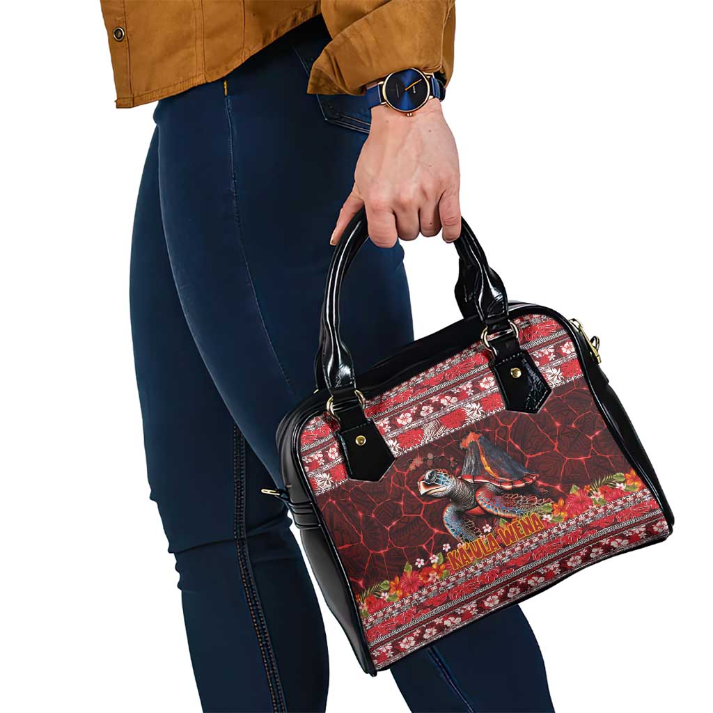 Hawaii KaʻUla Wena Volcano Turtle Shoulder Handbag Lava and Tropical Plants Tribal Pattern