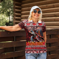 Hawaii KaʻUla Wena Volcano Turtle Women Polo Shirt Lava and Tropical Plants Tribal Pattern
