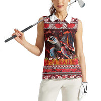 Hawaii KaUla Wena Volcano Turtle Women Sleeveless Polo Shirt Lava and Tropical Plants Tribal Pattern LT03 - Polynesian Pride