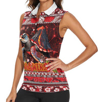 Hawaii KaUla Wena Volcano Turtle Women Sleeveless Polo Shirt Lava and Tropical Plants Tribal Pattern LT03 - Polynesian Pride