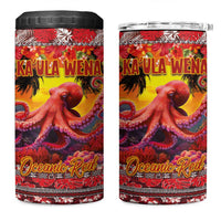 Hawaii KaUla Wena Octopus 4 in 1 Can Cooler Tumbler Oceanic Red with Corals and Tropical On Sunset Landscape LT03 One Size: 16 oz Red - Polynesian Pride