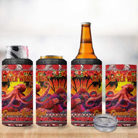 Hawaii KaUla Wena Octopus 4 in 1 Can Cooler Tumbler Oceanic Red with Corals and Tropical On Sunset Landscape LT03 - Polynesian Pride