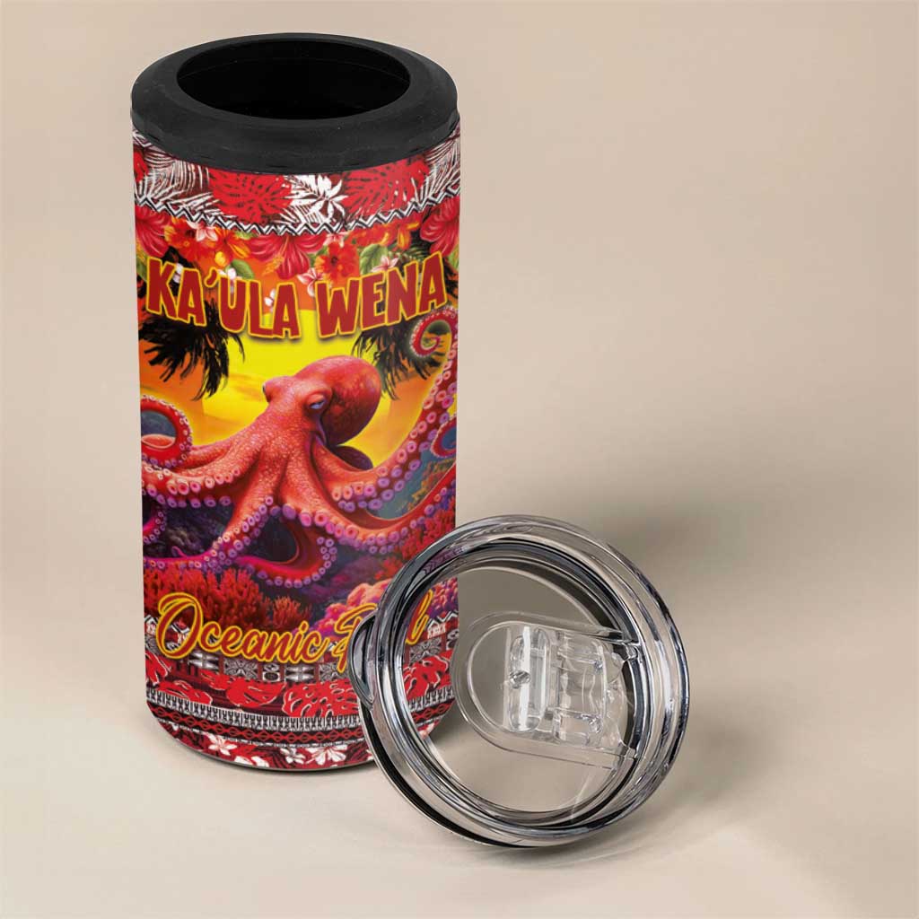 Hawaii KaUla Wena Octopus 4 in 1 Can Cooler Tumbler Oceanic Red with Corals and Tropical On Sunset Landscape LT03 - Polynesian Pride